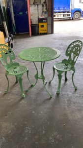 Powder Coated Sage Green Garden Table & Chairs