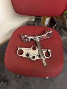 Top and Bottom Motorcycle Yokes - Blasted to restore